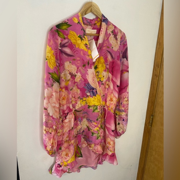NWT Rococo Sand Pink Floral Silky Wrap Long Sleeve Mini Dress Leona - Picture 14 of 15